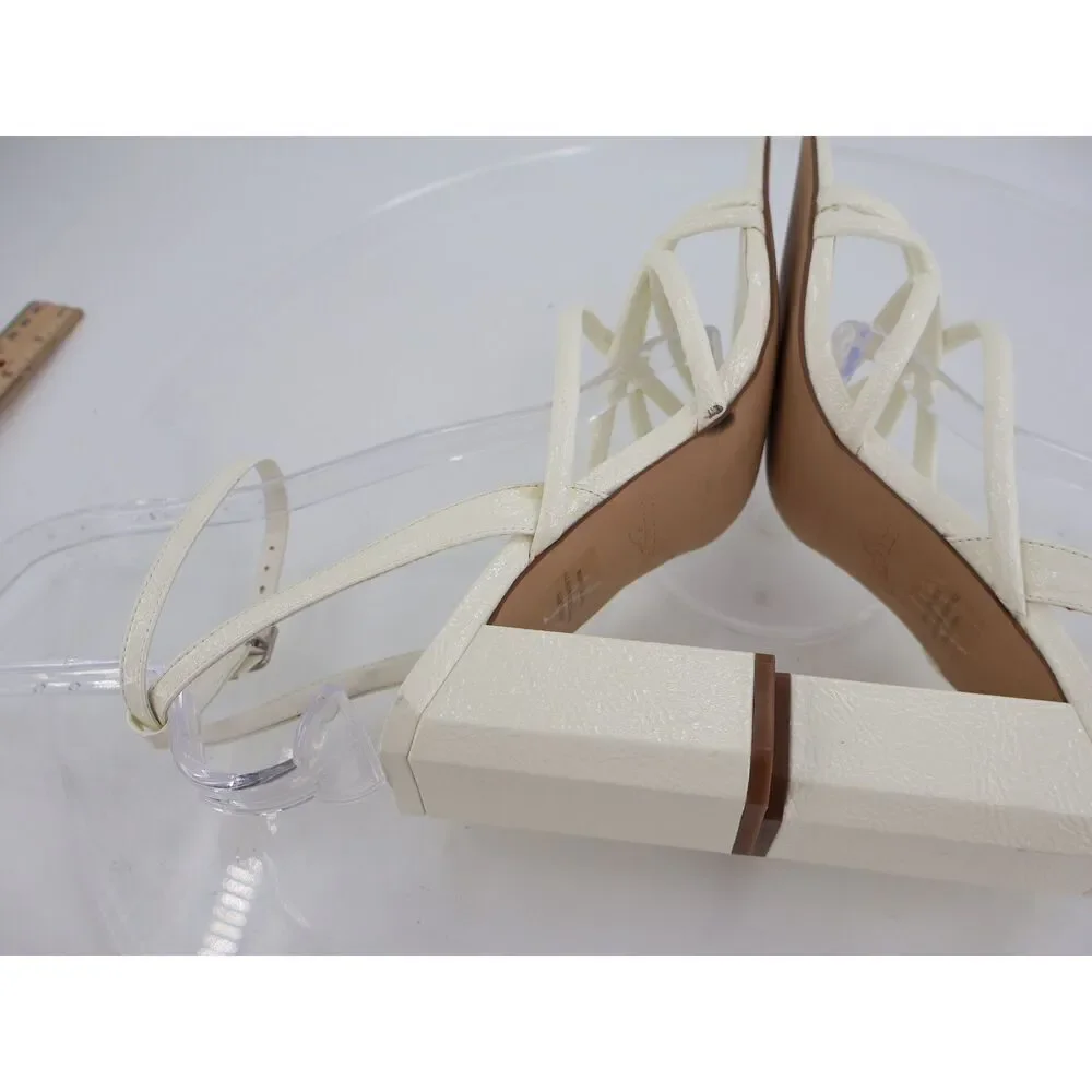 Naked Feet Mood Heeled Strappy Sandal Size 11 Ivory Vegan Patent Block Heel